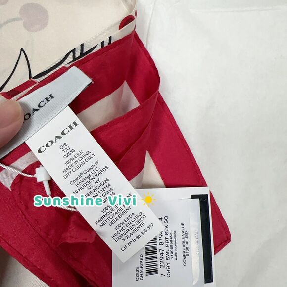 NWT Limited Coach Cherry Swirl Print Silk Square Scarf CZ533 - Picture 5 of 6